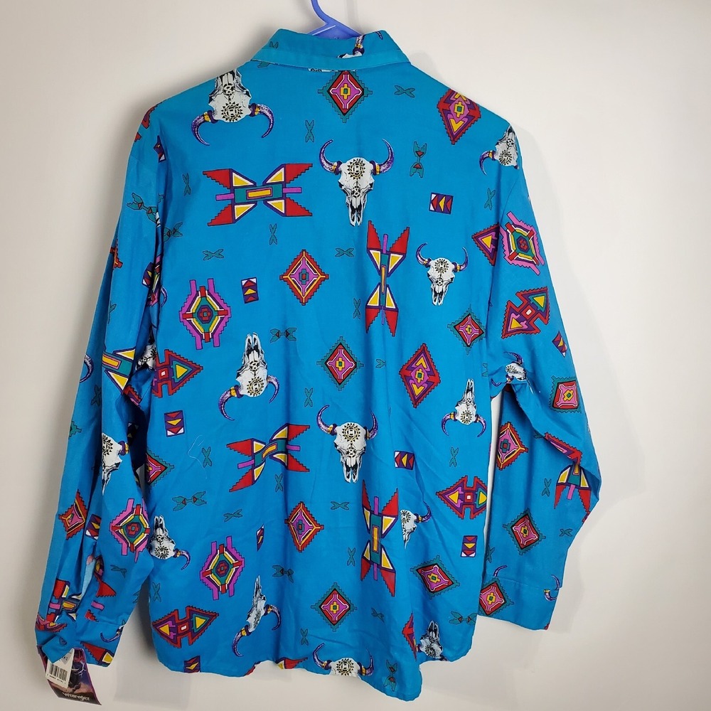 Wrangler Shirt Womens XL Blue NWT Vintage Southwestern Aztec Rodeo Button-Up - Picture 8 of 8